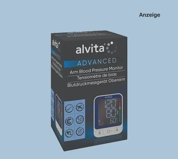 Verpackung des alvita Blutdruckmessgeräts Oberarm Advanced