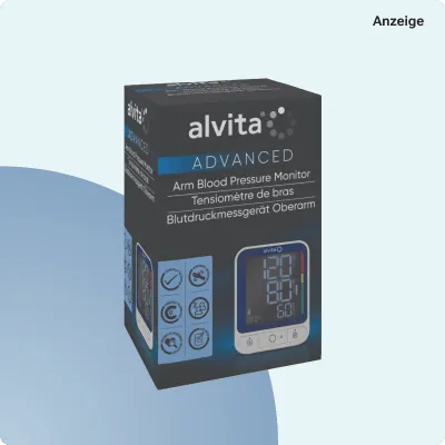 Verpackung des alvita Blutdruckmessgeräts Oberarm Advanced